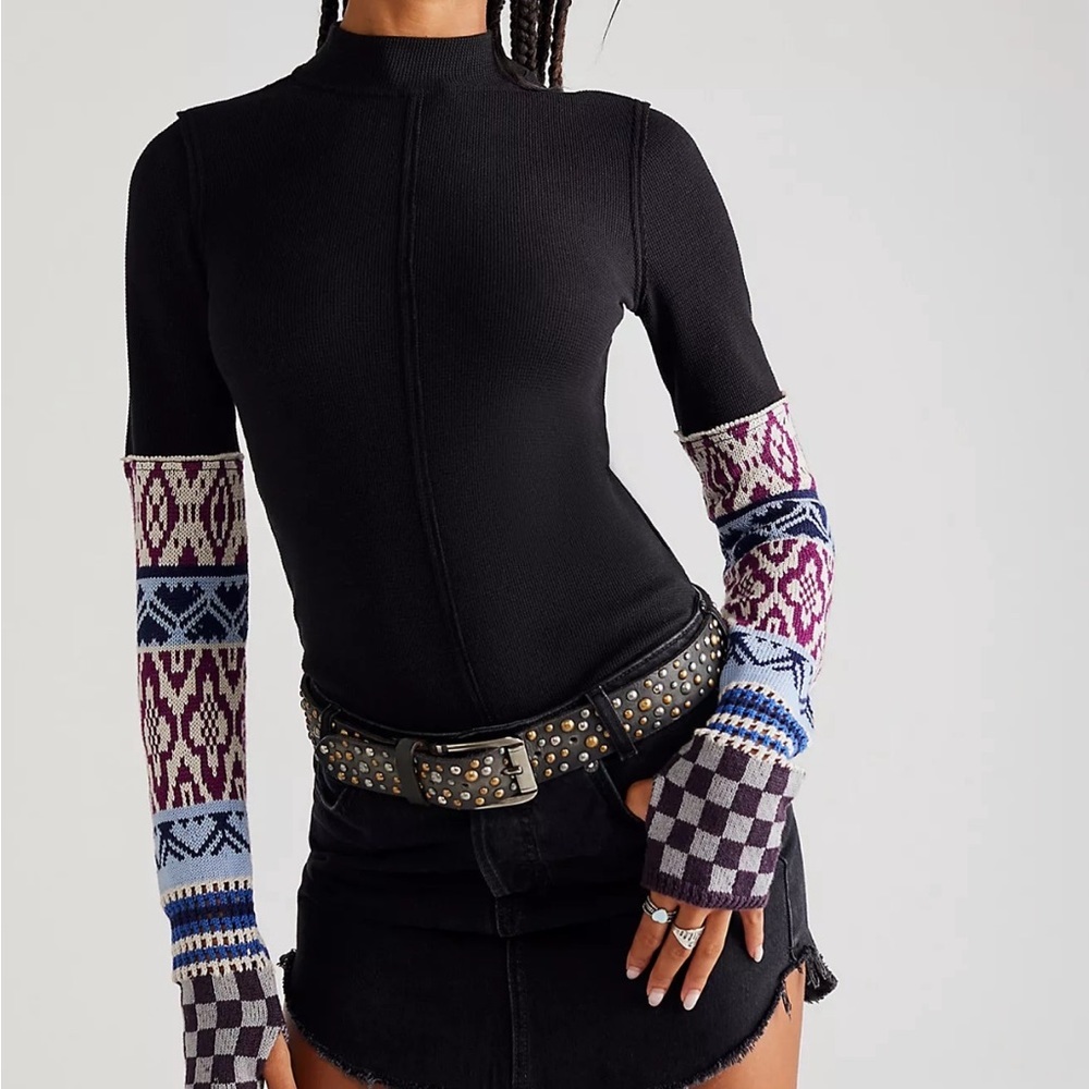 Free People NWT Mixed Up Cuff Thermal Long Sleeve Shirt, Small